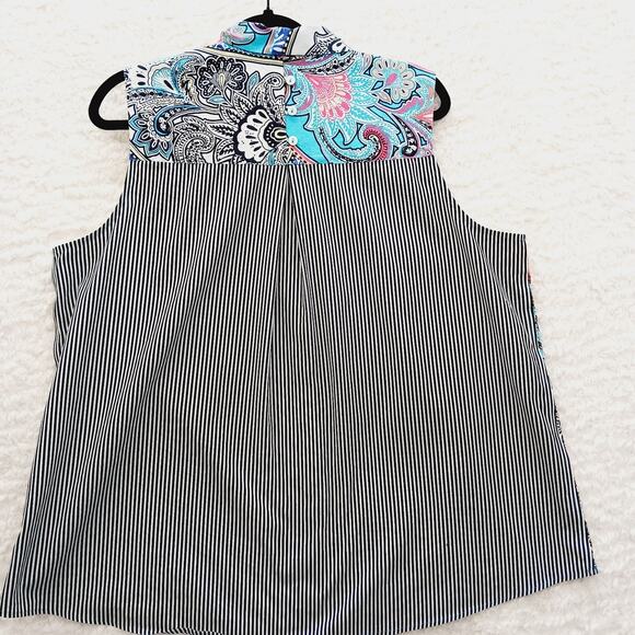 Blouse Size XL Pink Teal Stripe Resort Paisley Artcore Flamboyant Psychedelic - Picture 3 of 16